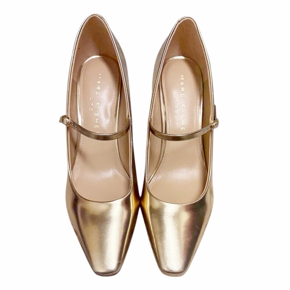 MARC FISHER Vanderly Mary Jane Pumps Heels Gold 6.5 - Picture 2 of 6